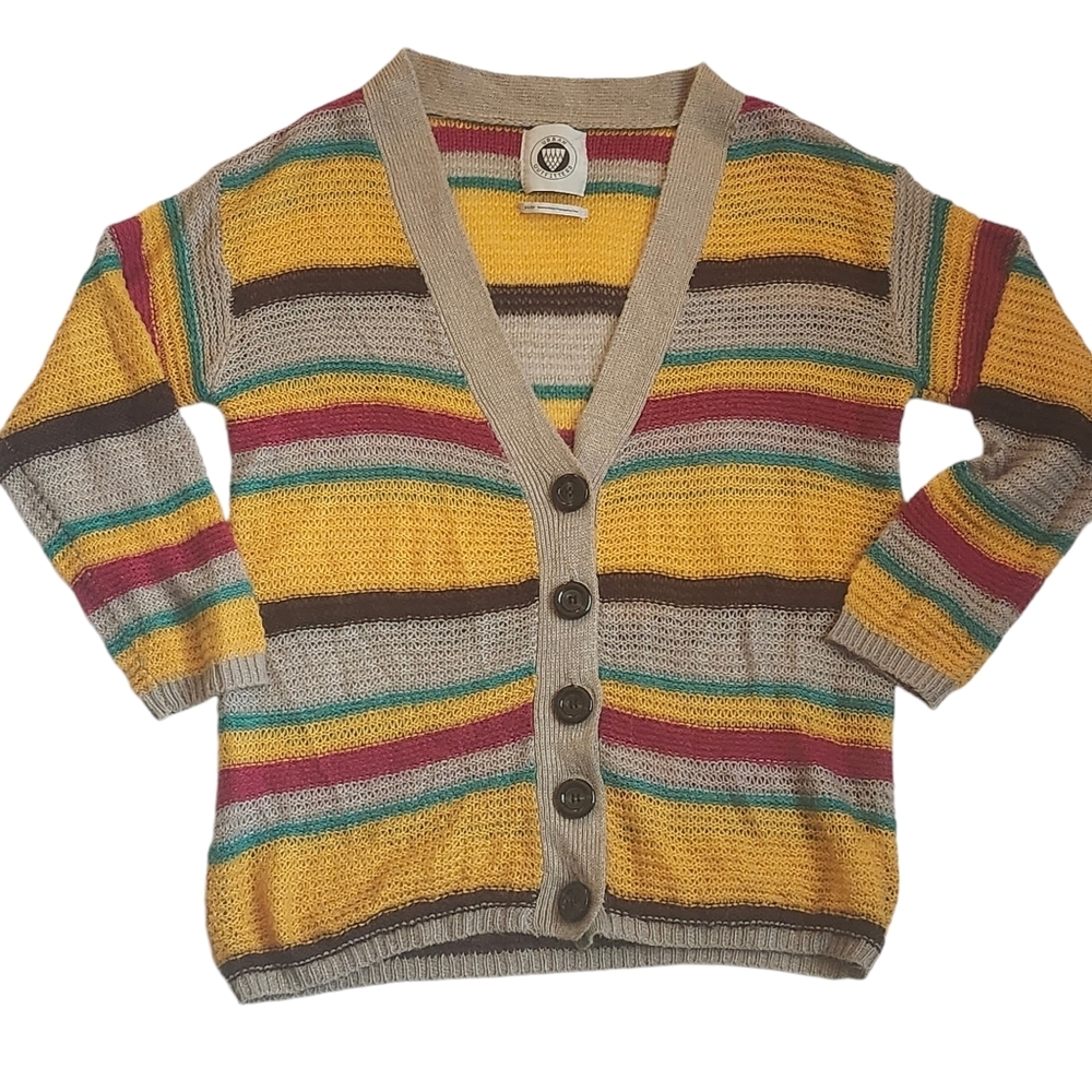 Urban Outfitters Buttin Front Cardigan Open Weave Multi Color Stripe Extra Small